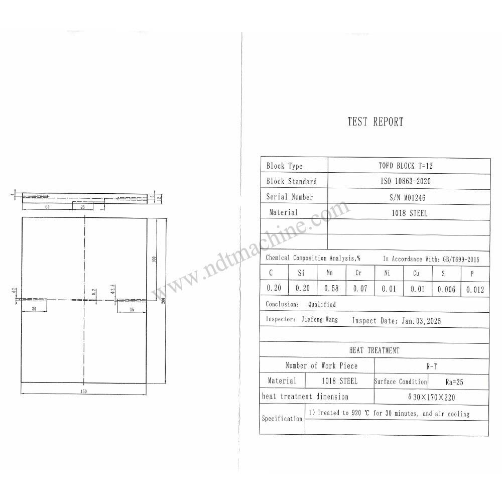TOFD Block-karbon-ISO 10863-2020 | Calibration Block NDT Machine T12MM-150*200*12mm - Gambar 2