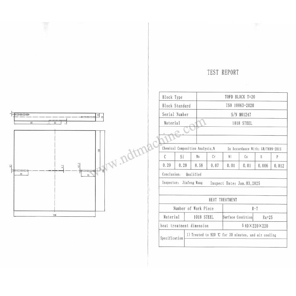 TOFD Blok-200*200*20mm-karbon-ISO 10863-2020 | Calibration Block NDT Machine T20MM - Gambar 2