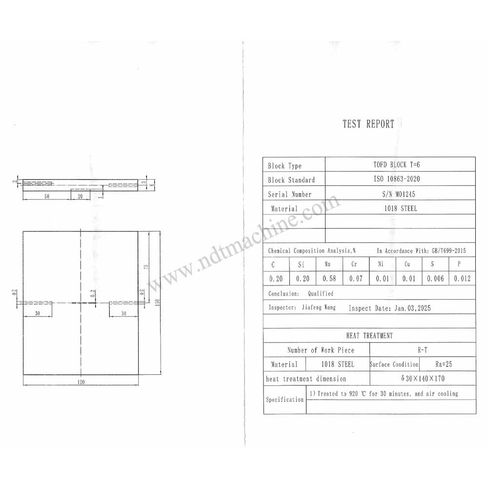 TOFD Blok-120*150*6mm-karbon-ISO 10863-2020 | Calibration Block NDT Machine T6MM - Gambar 2
