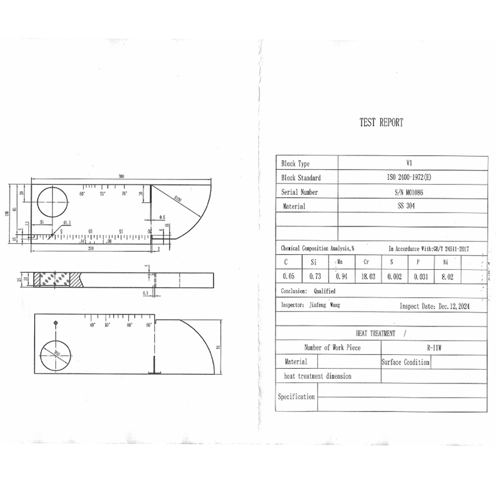 IIW (V1) Block-ISO2400: 1972 (E) -304# Stainless Steel | Calibration Block NDT Machine - Gambar 3
