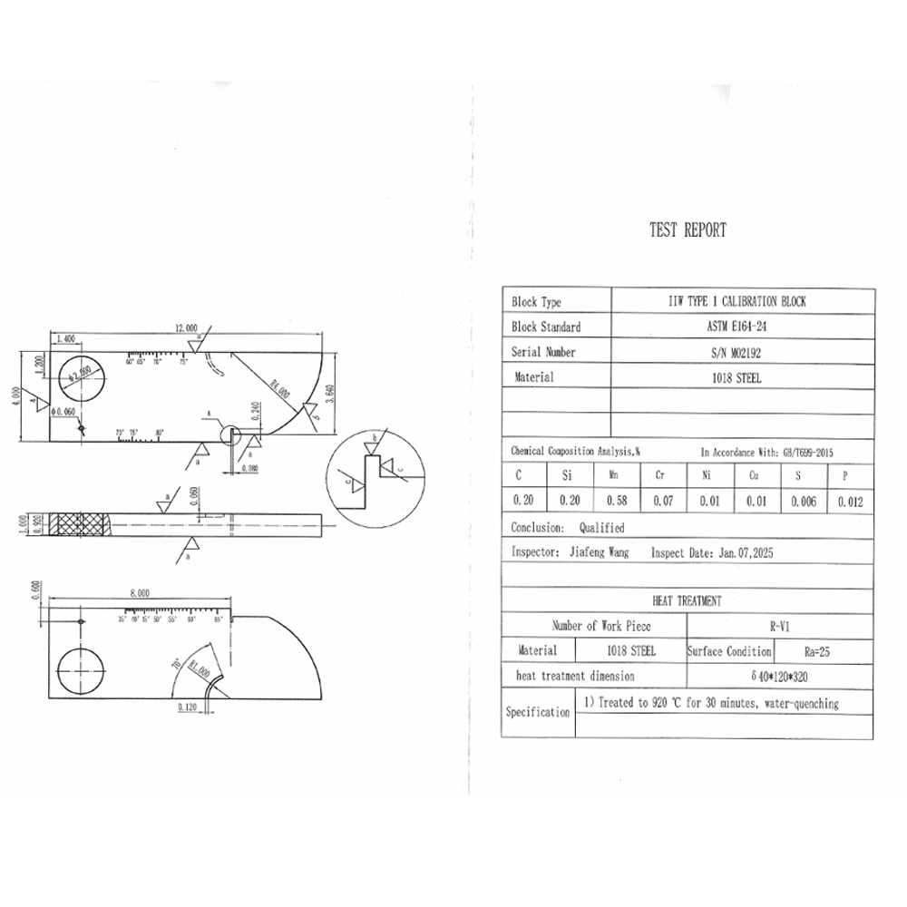 IIW (V1) Block-ATTM E164-24 IIW Tipe 1-Inch-Carbon Steel | Calibration Block NDT Machine - Gambar 3