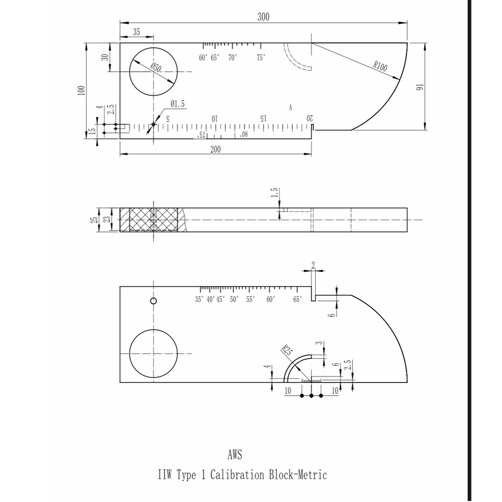 IIW (V1) Block-Aws D1.1/D1.1M-2020-Metrik-304# Stainless Steel | Calibration Block NDT Machine - Gambar 2