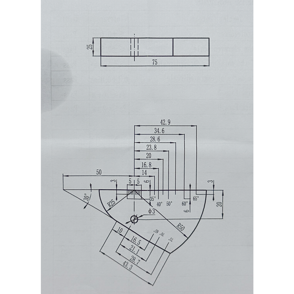 IIW2 (V2) Block-T25mm-Hole φ3mm-karbon baja-ISO7963-2022 (E) | Calibration Block NDT Machine - Gambar 2